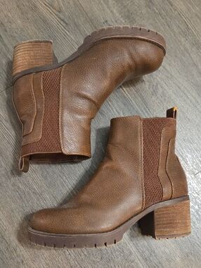 MIA • Brown Leather Chelsea Block Heel Ankle Bootie